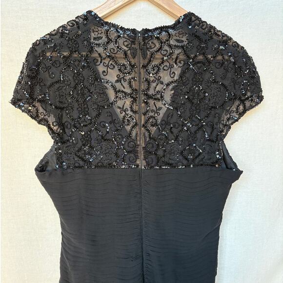 Tadashi Collection Vintage Maxi Silk Gown w Sequins, Beaded Lace, Pleats size 14 - Picture 11 of 16